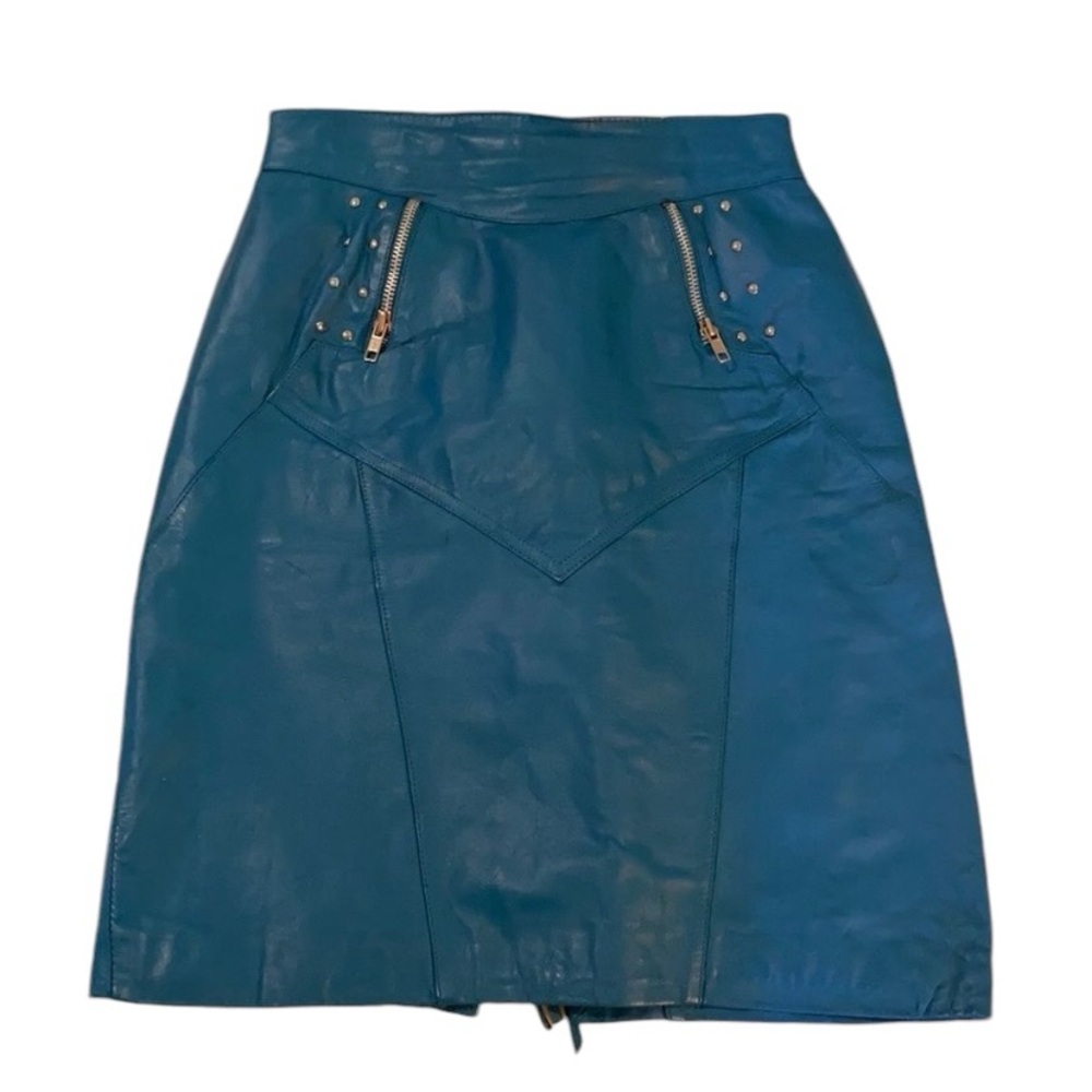 Turquoise Leather Mini Skirt